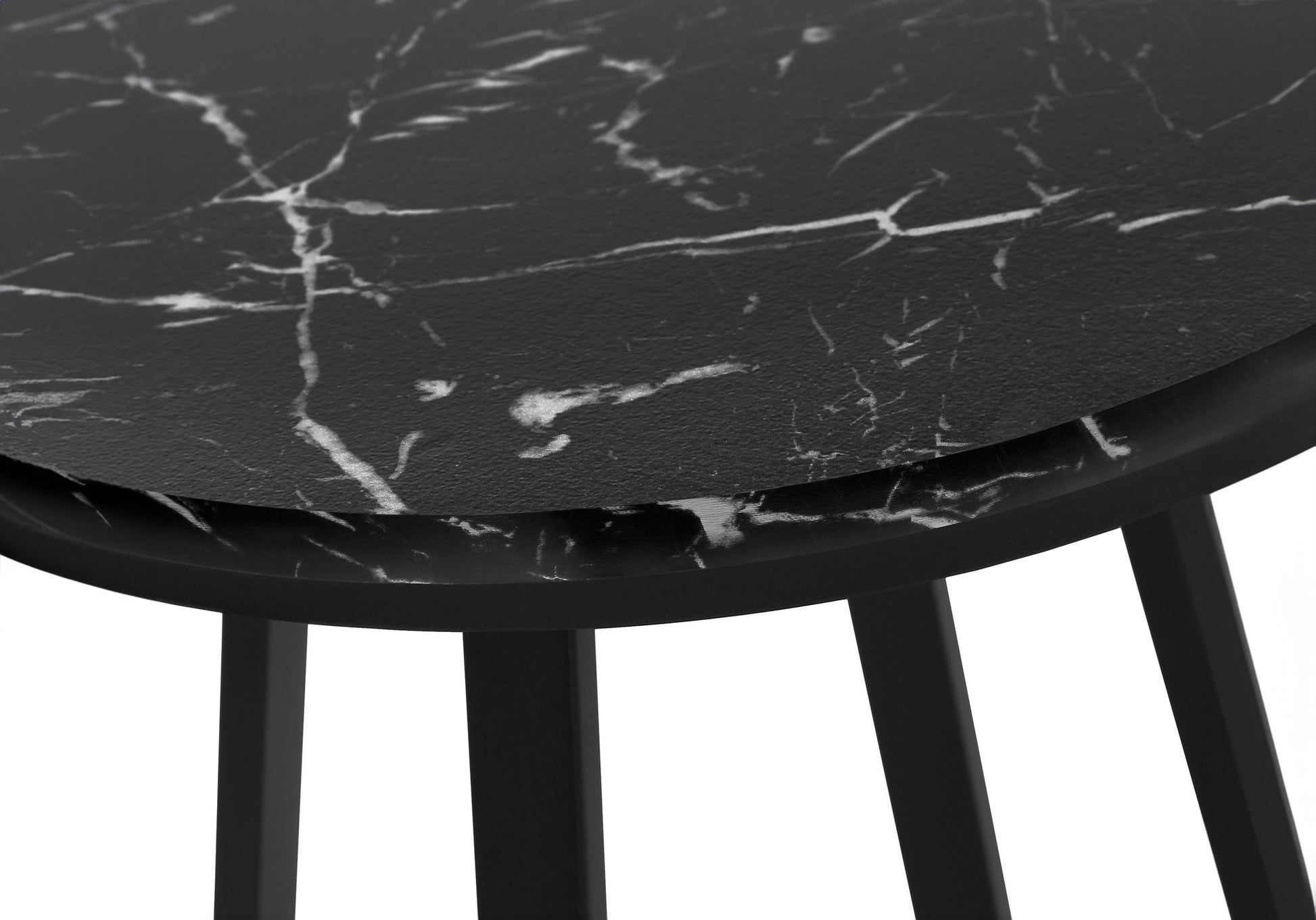 Black marble side table top with a matte finish and metallic legs