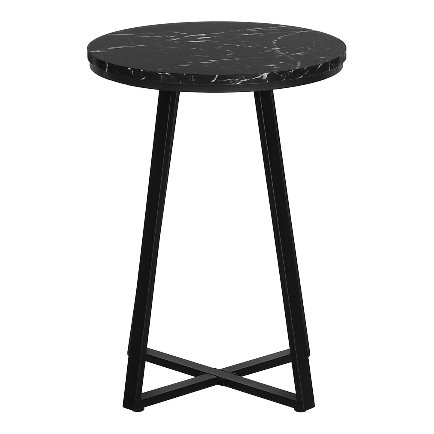 Black marble round side table with a sleek metal base for modern living