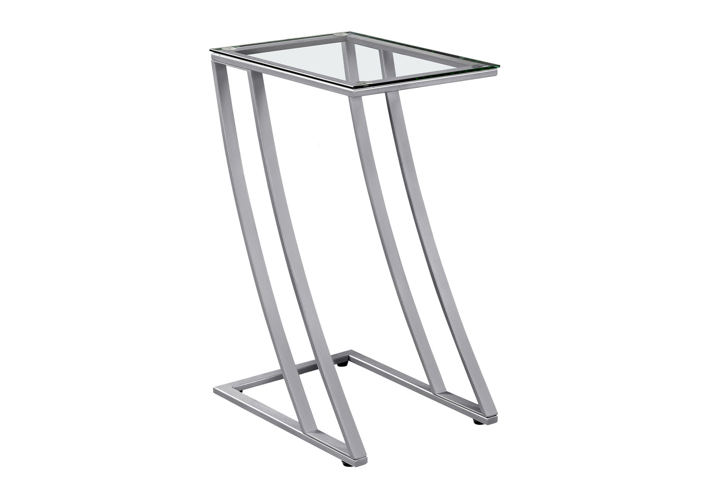 Modern Cshaped end table with tempered glass top and silver metal frame