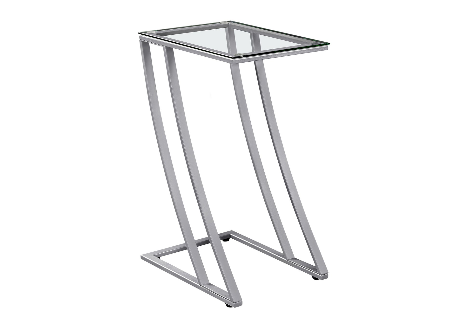 Modern Cshaped end table with tempered glass top and silver metal frame