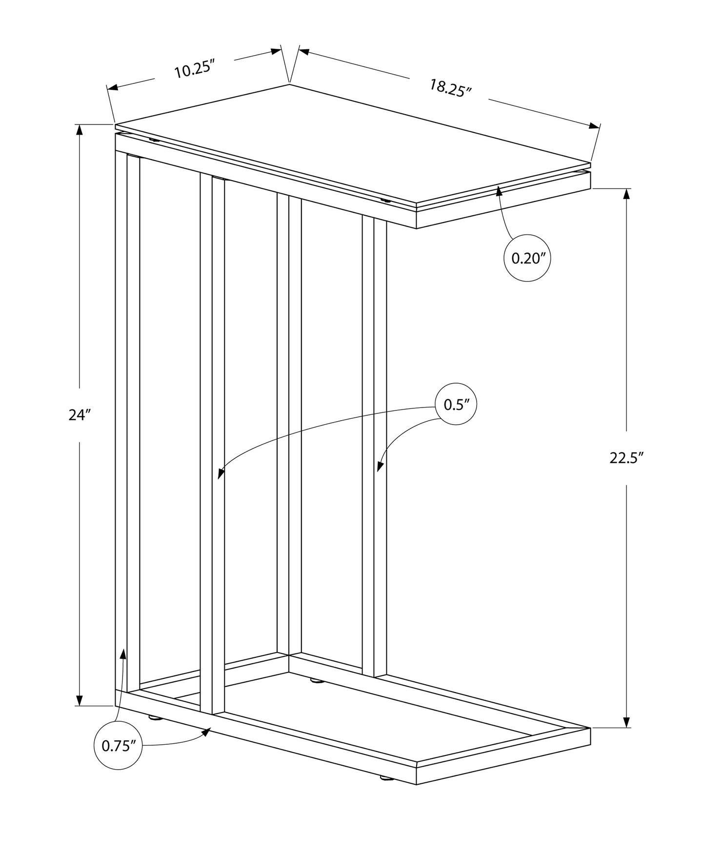 Blueprint of a ctable end table with dimensions labeled