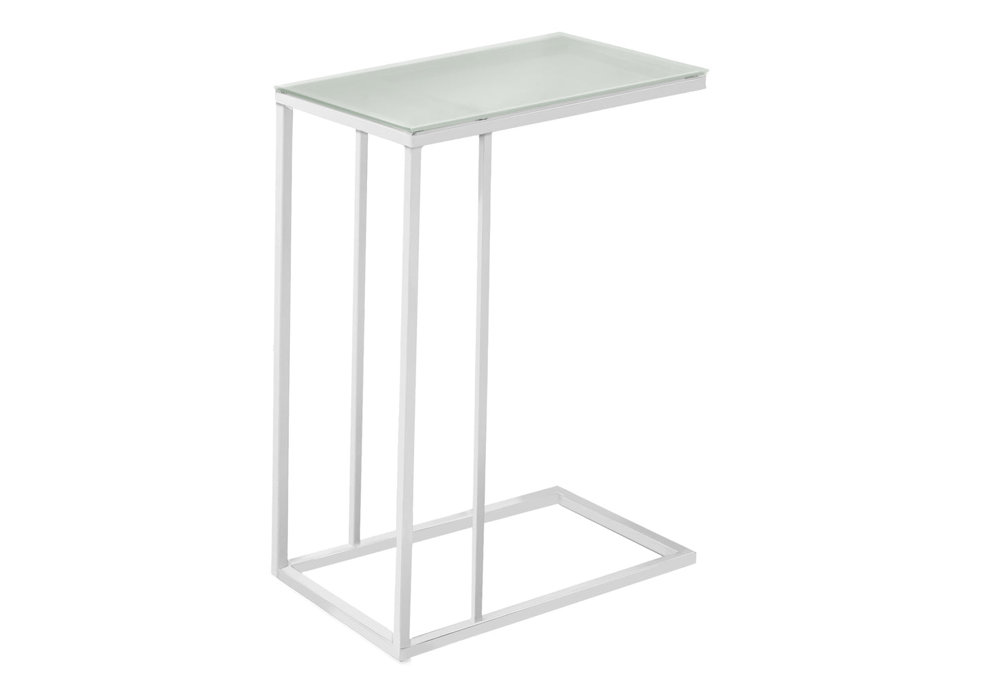 Sleek white metal side table with a frosted glass top perfect for modern living spaces