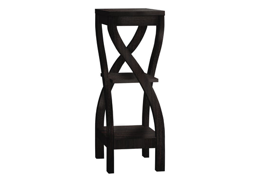 Dark wood plant stand with curved legs and two shelves
