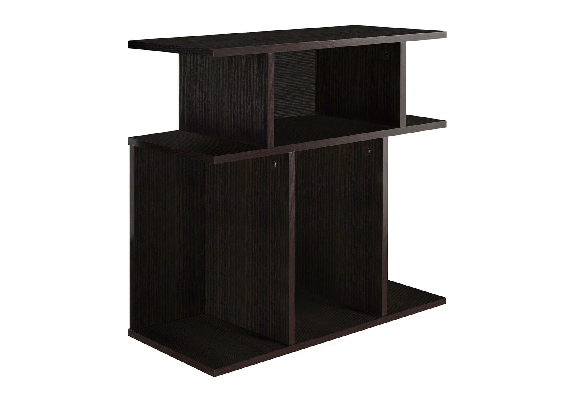 Dark espresso wood cube shelf with open compartments for storage