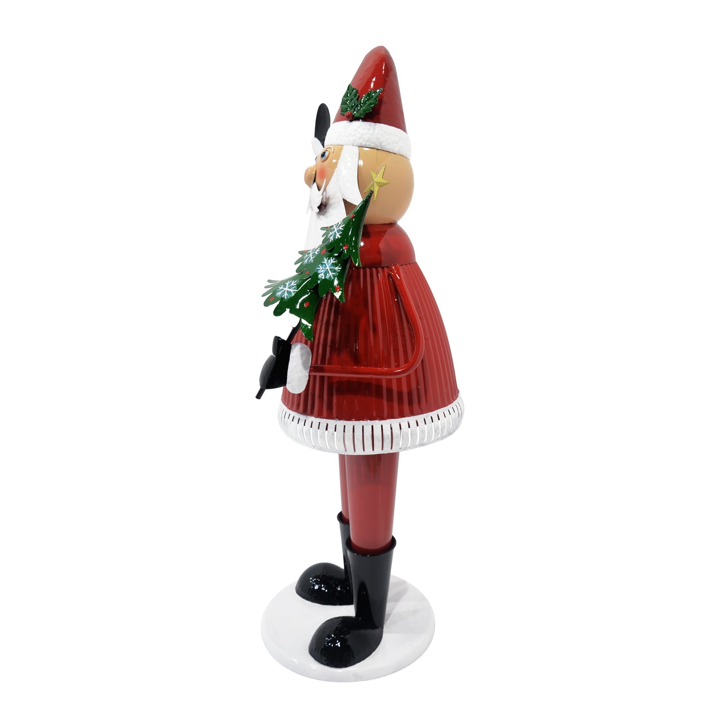 Red metallic Santa nutcracker with miniature Christmas tree decoration
