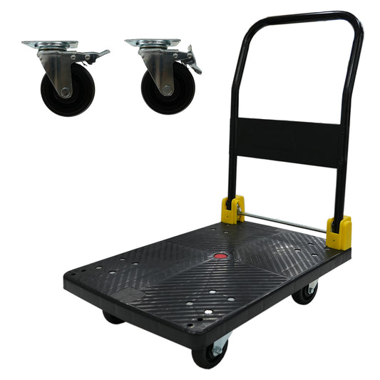 Heavyduty folding dolly with black platform and sturdy handle ideal for moving boxes