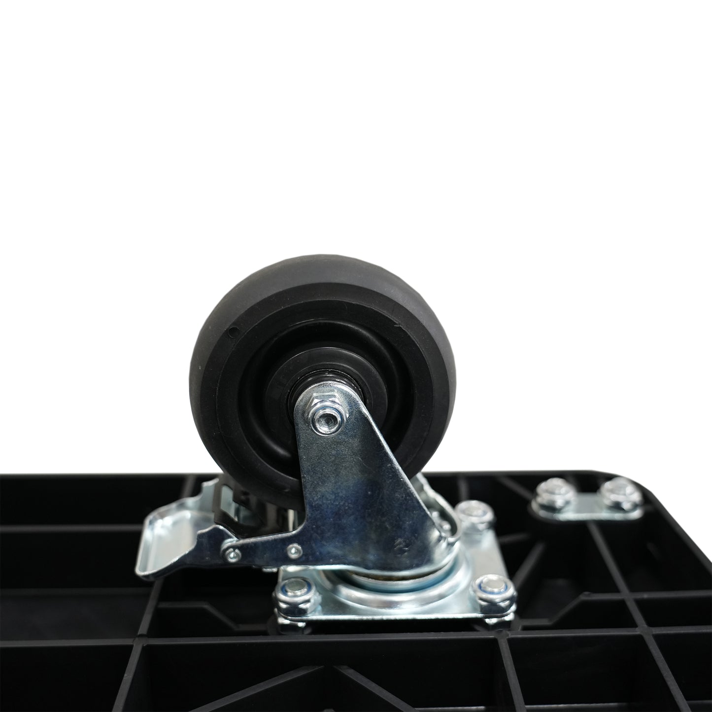 Heavyduty black caster wheel with brake and metal swivel plate for furniture dolly