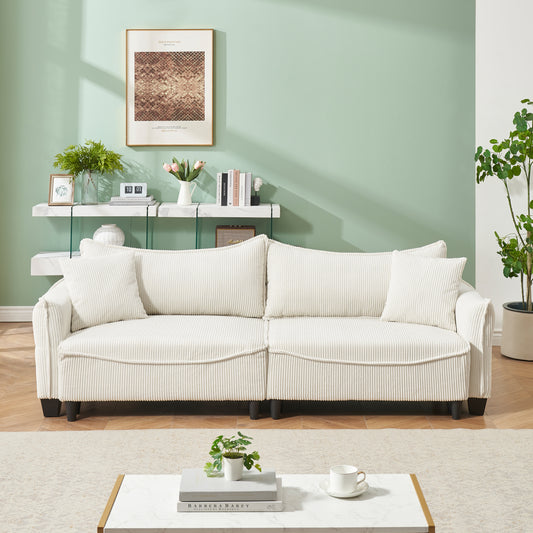 Offwhite corduroy sofa with plush cushions and modern design perfect for living rooms