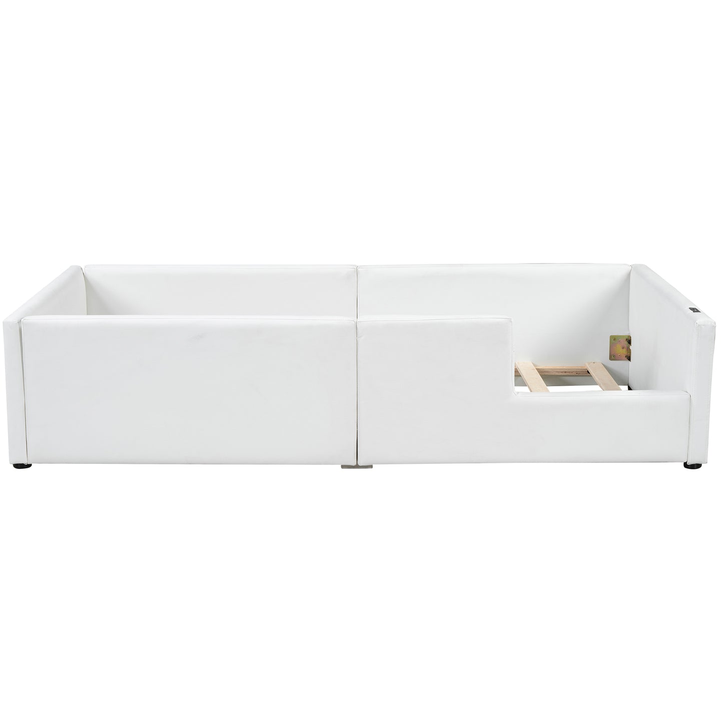 White faux leather modular daybed frame with open slat support
