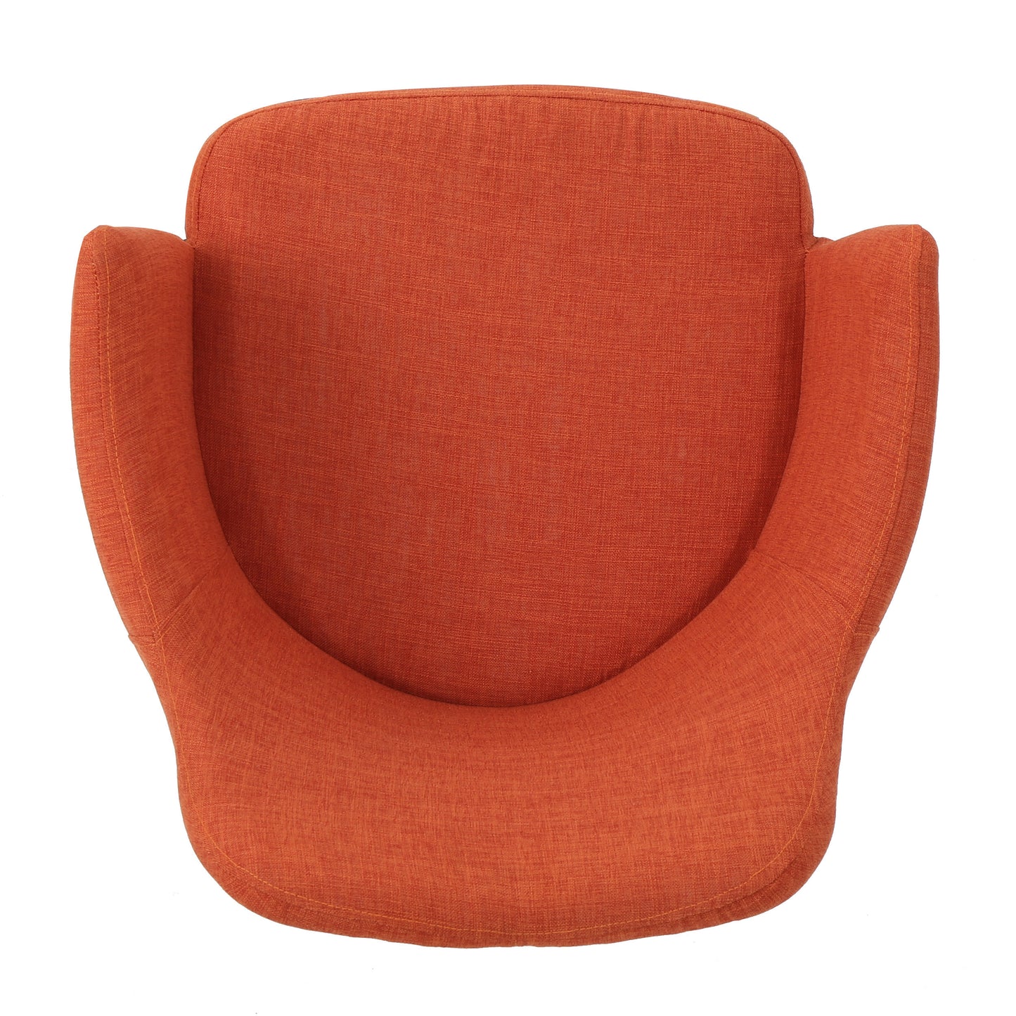 Orange fabric accent chair with rounded arms perfect for a modern living room