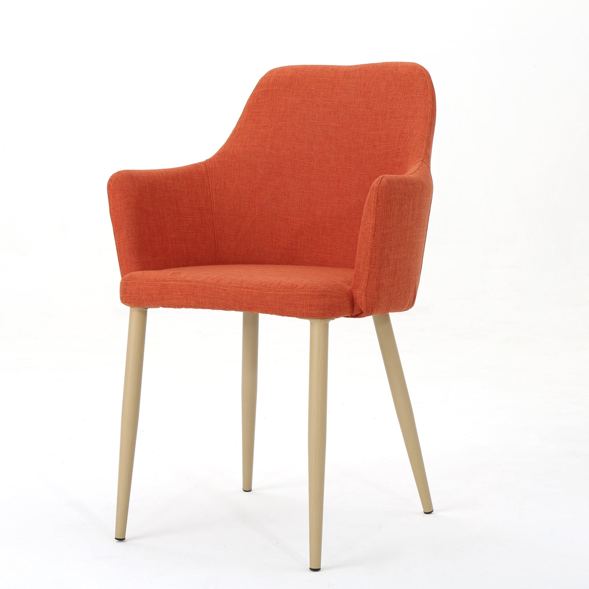 Orange upholstered armchair with light wood legs modern accent chair