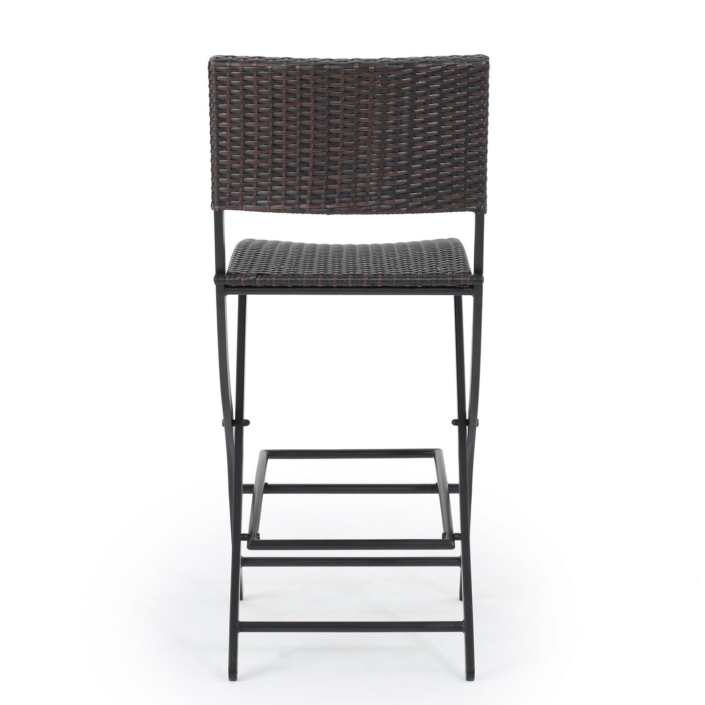 Dark brown rattan bar stool with a black metal frame perfect for modern kitchens