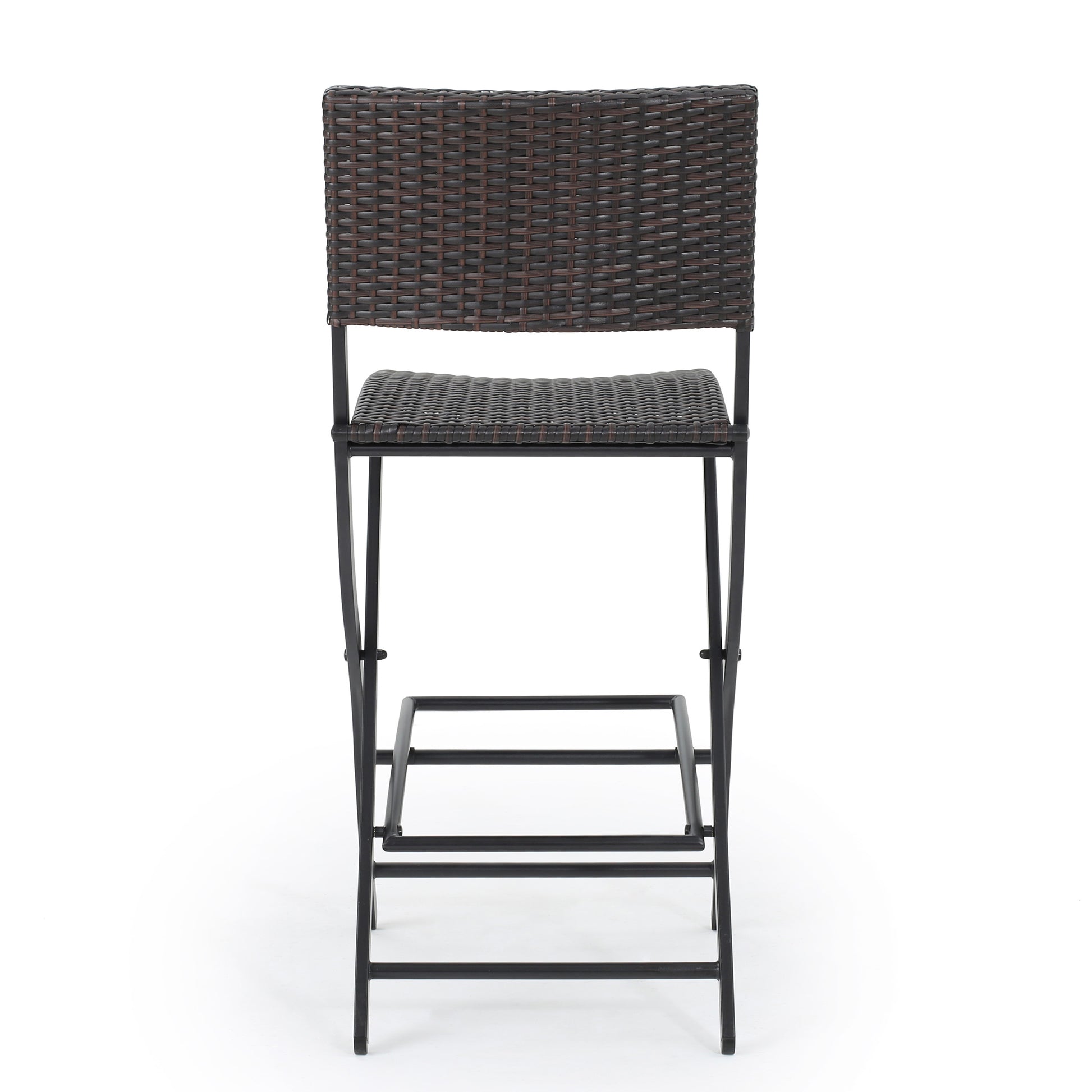 Dark brown rattan bar stool with a black metal frame perfect for modern kitchens