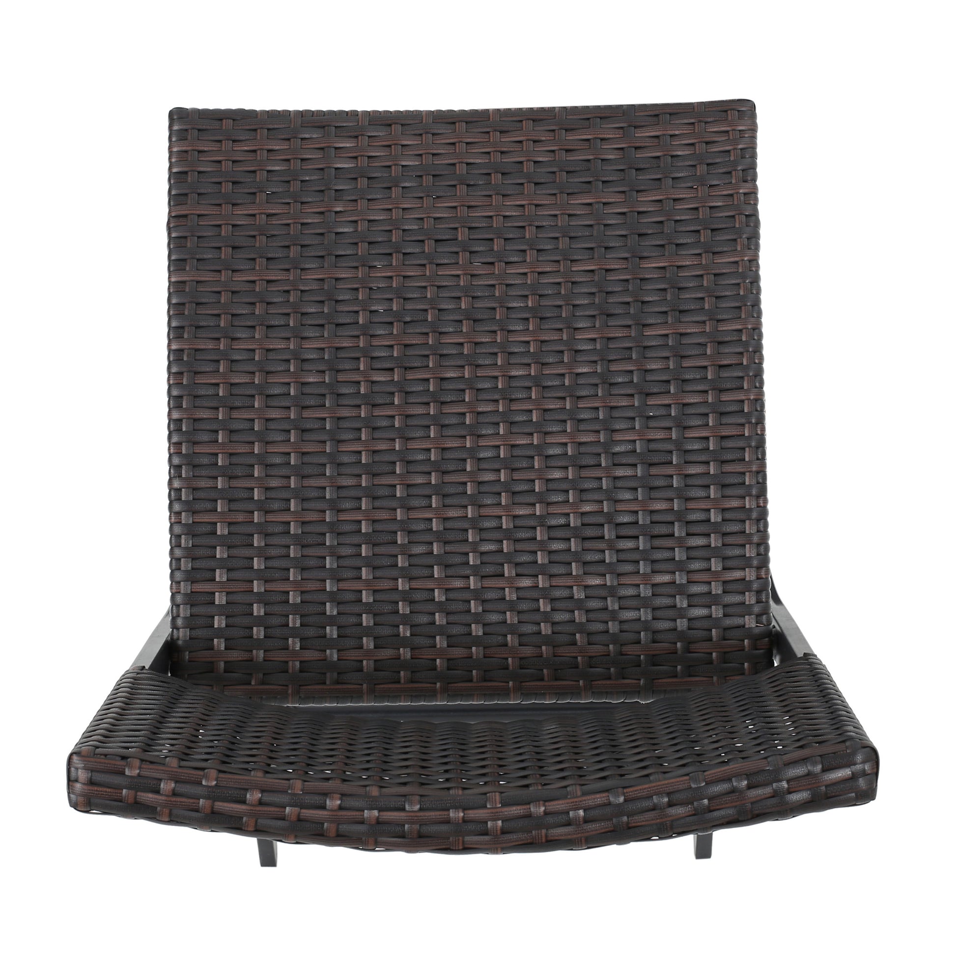 Dark brown wicker lounge chair with a woven texture perfect for patio seating