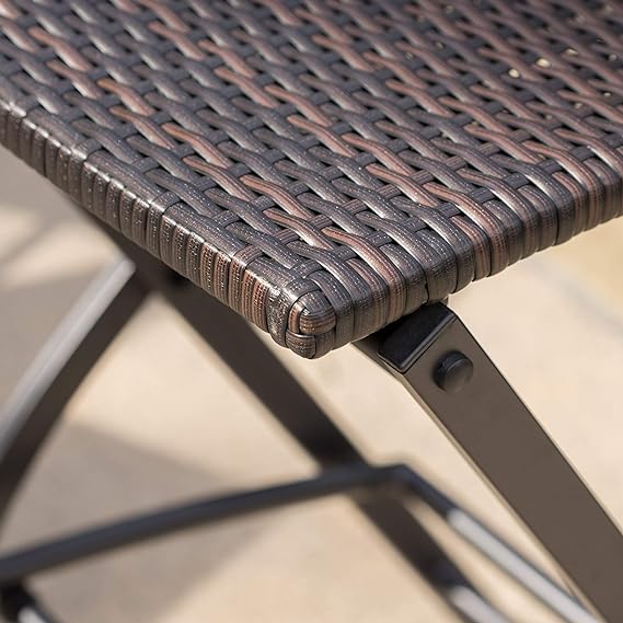 Brown wickertop side table with black metal folding frame
