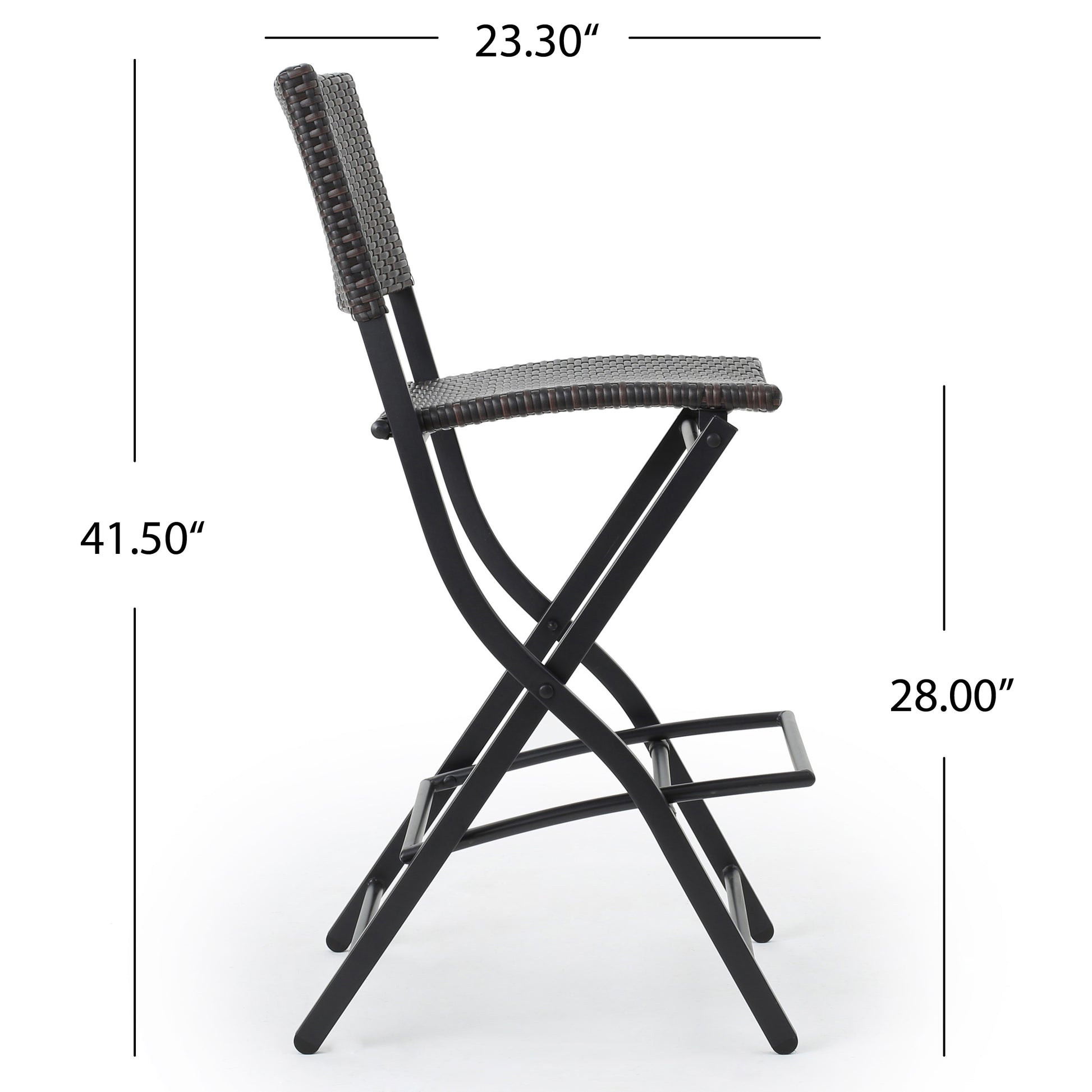 Wicker outdoor bar stool with black metal frame and footrest