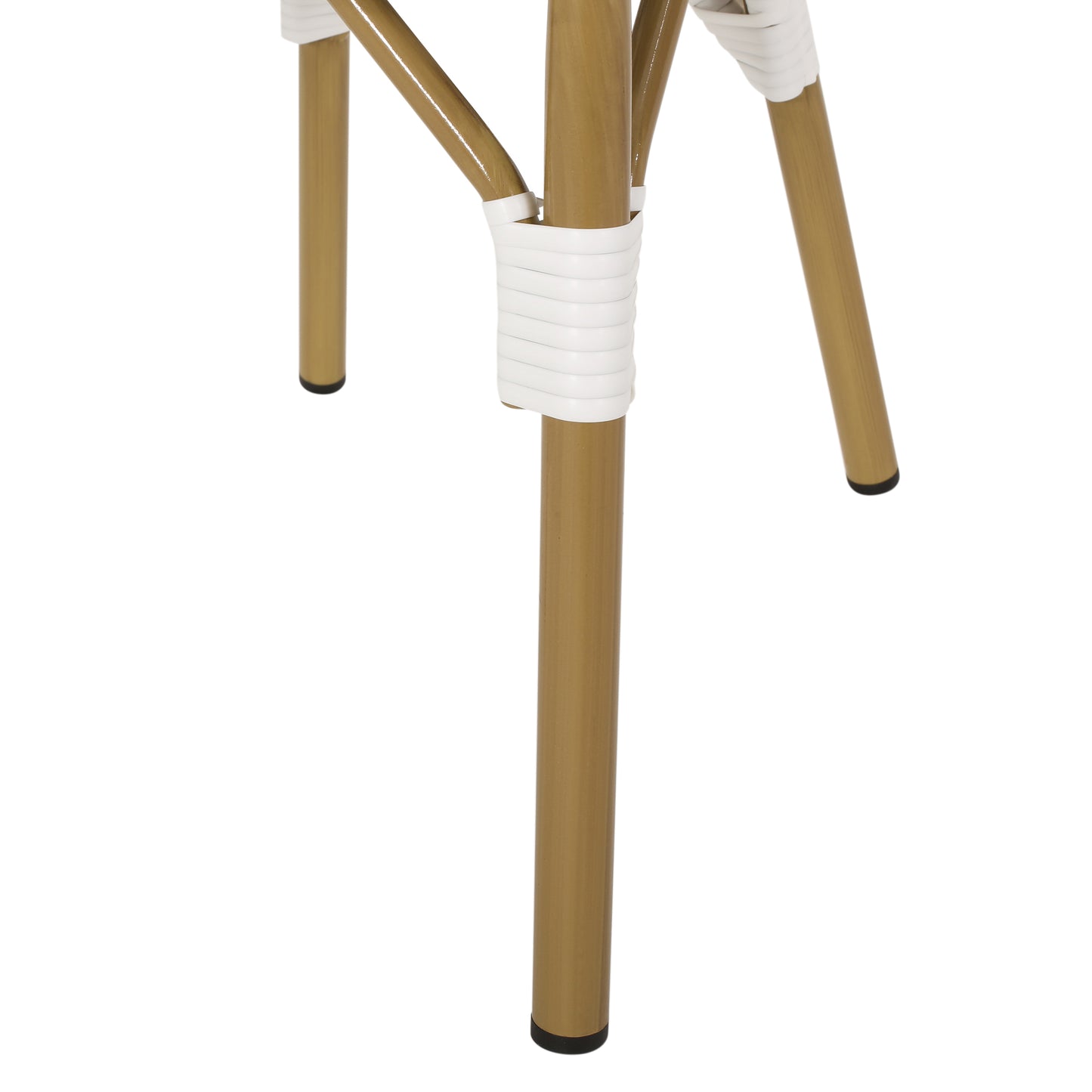 Gold metal table legs with white rattan detail