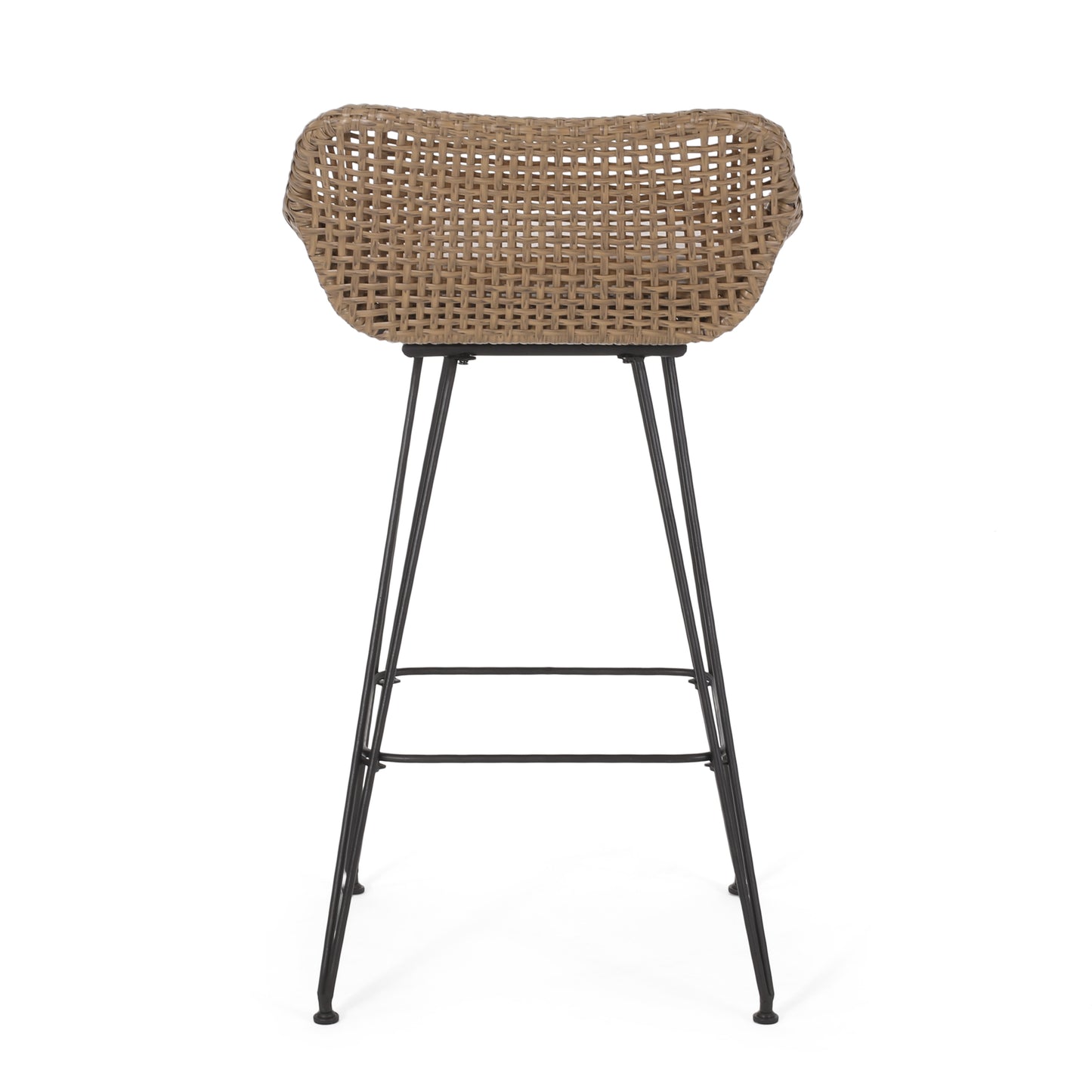 Woven rattan bar stool with black metal legs perfect for modern kitchens