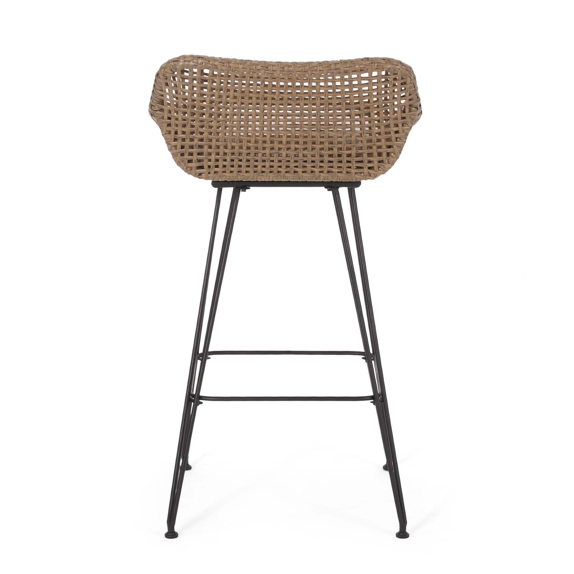 Woven rattan bar stool with black metal legs perfect for modern kitchens
