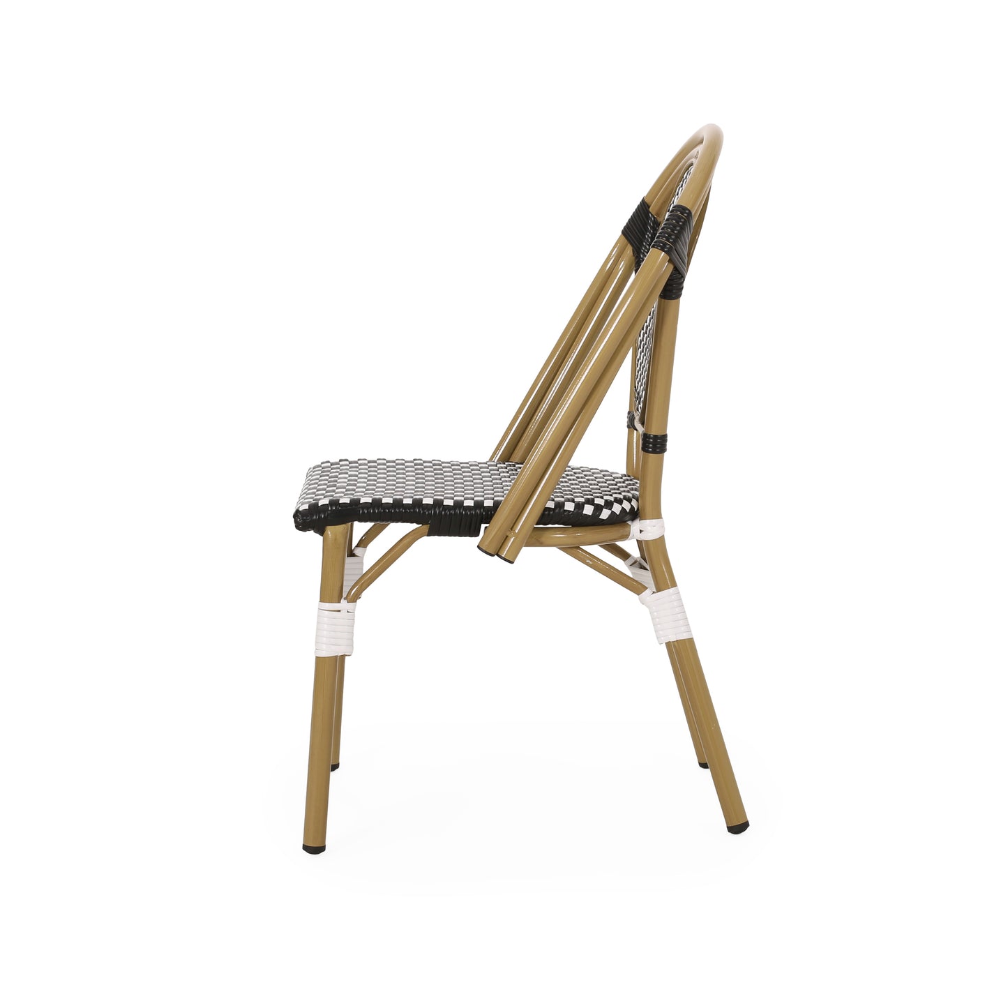 Gold metal bistro chair with black and white checkered seat and back