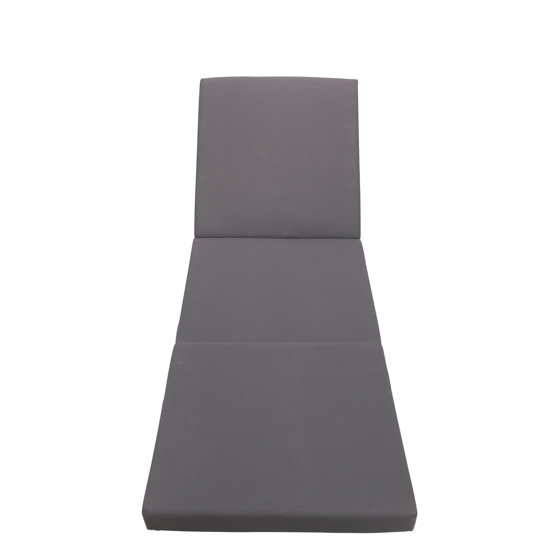Gray outdoor chaise lounge cushion with tufted design and lumbar support for comfort