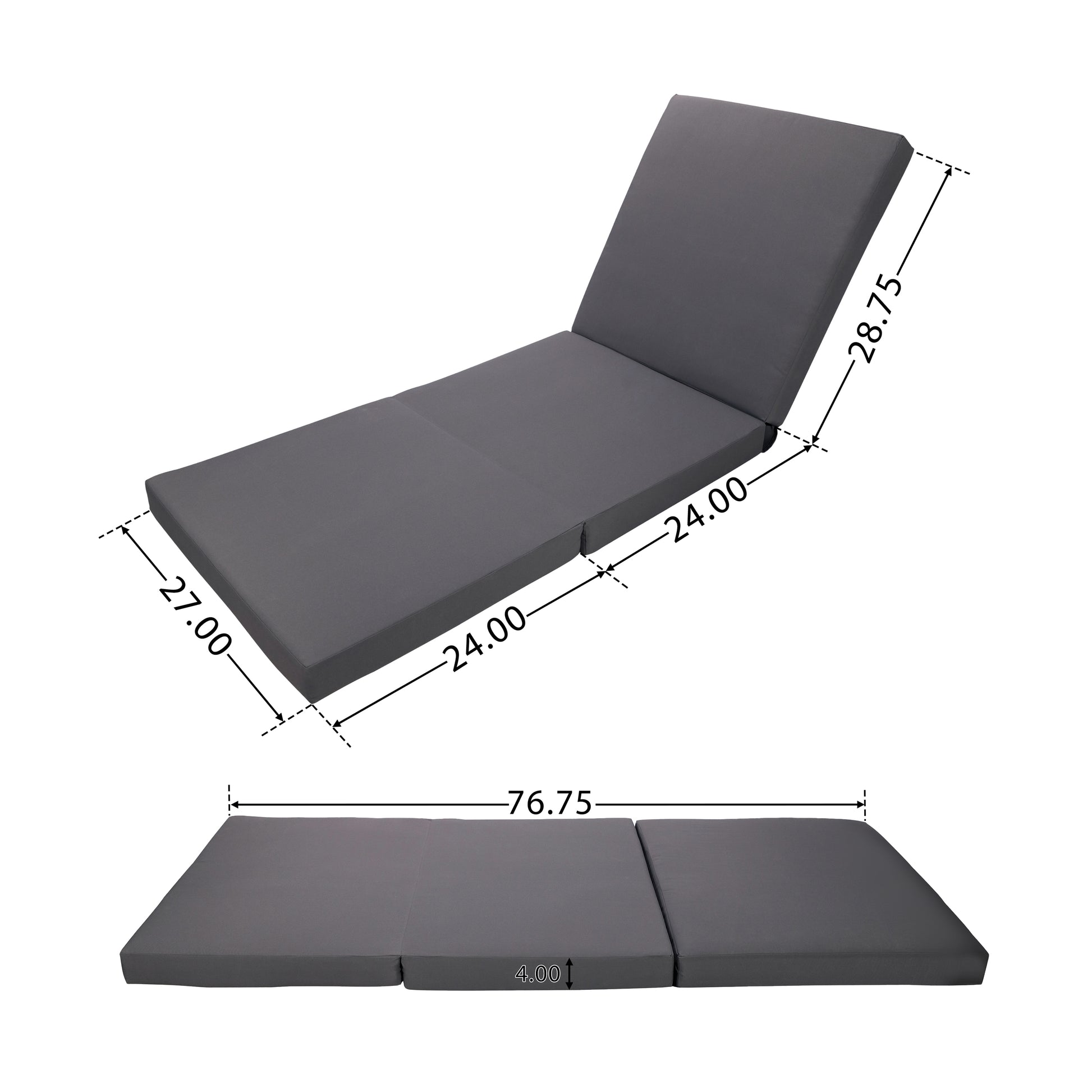 Dark gray outdoor chaise lounge cushion  inches wide for comfortable poolside lounging