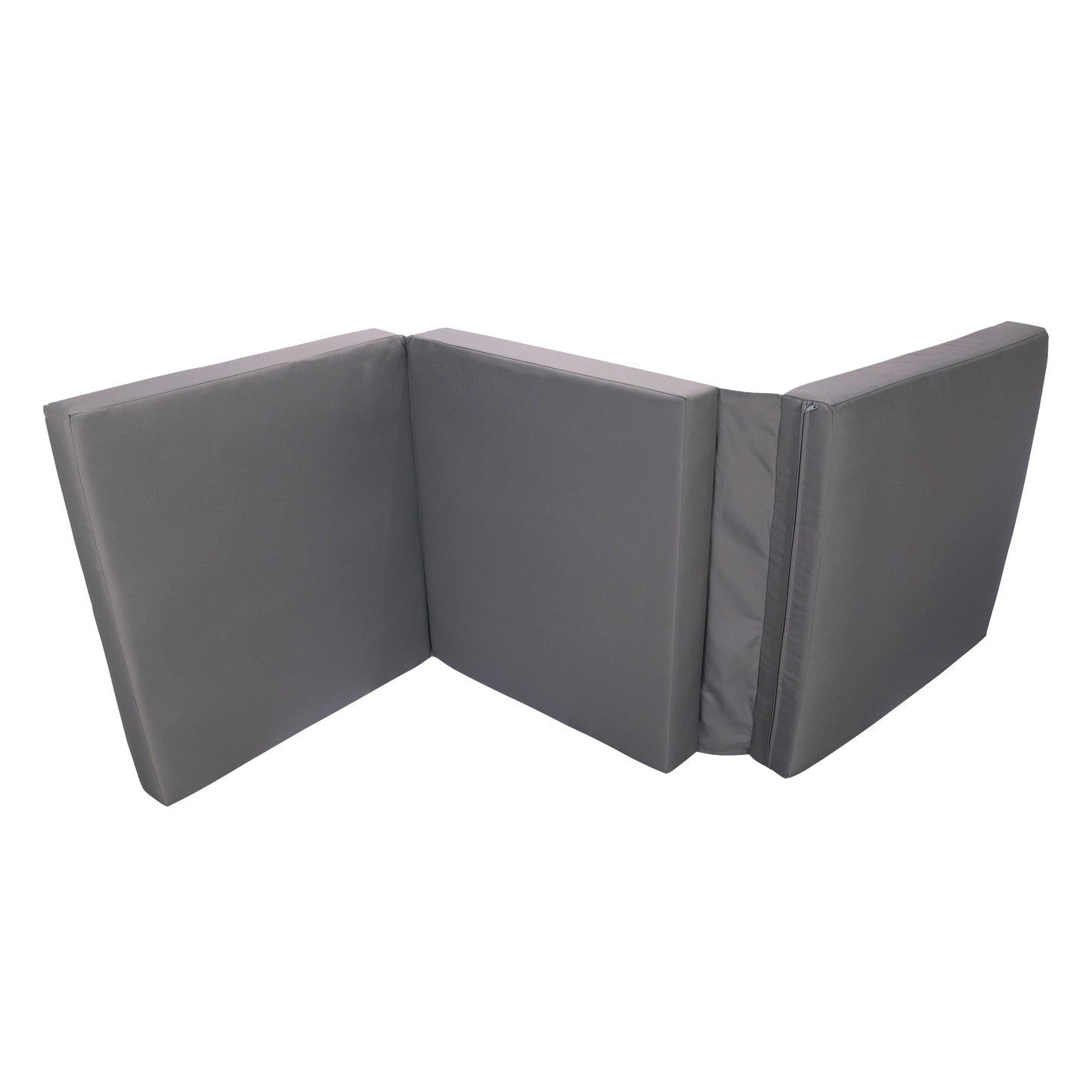 Gray trifold floor mattress with durable upholstery for comfortable guest sleeping