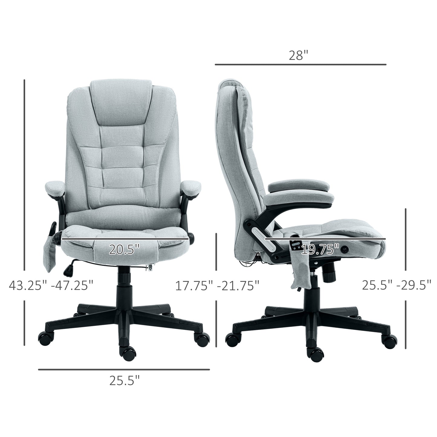 Light gray fabric office chair with adjustable height and lumbar support