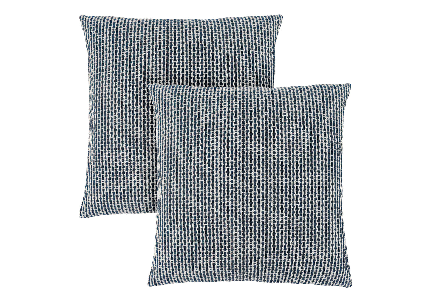 Set of two rectangular navy and white striped throw pillows for sofa