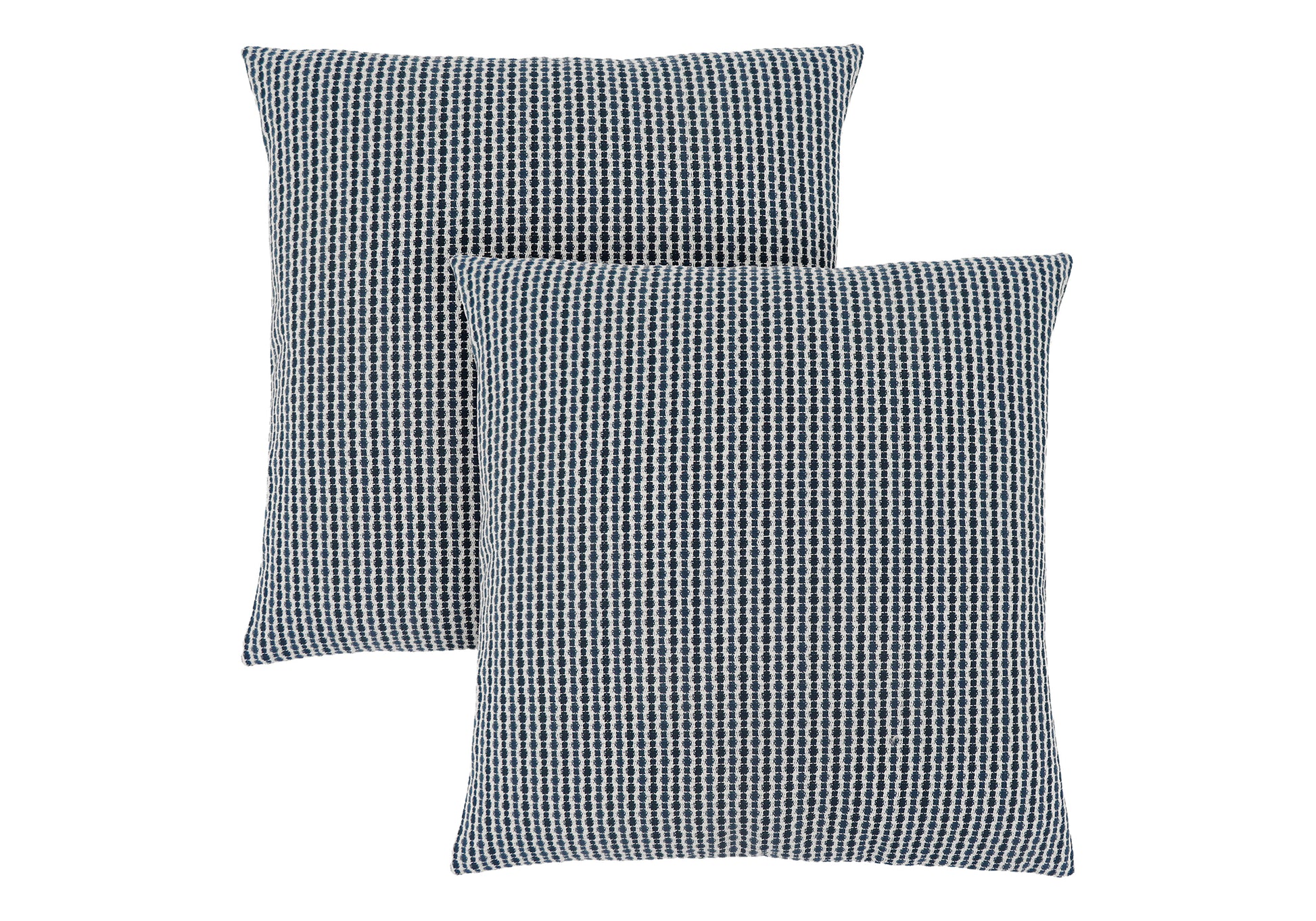 Set of two rectangular navy and white striped throw pillows for sofa