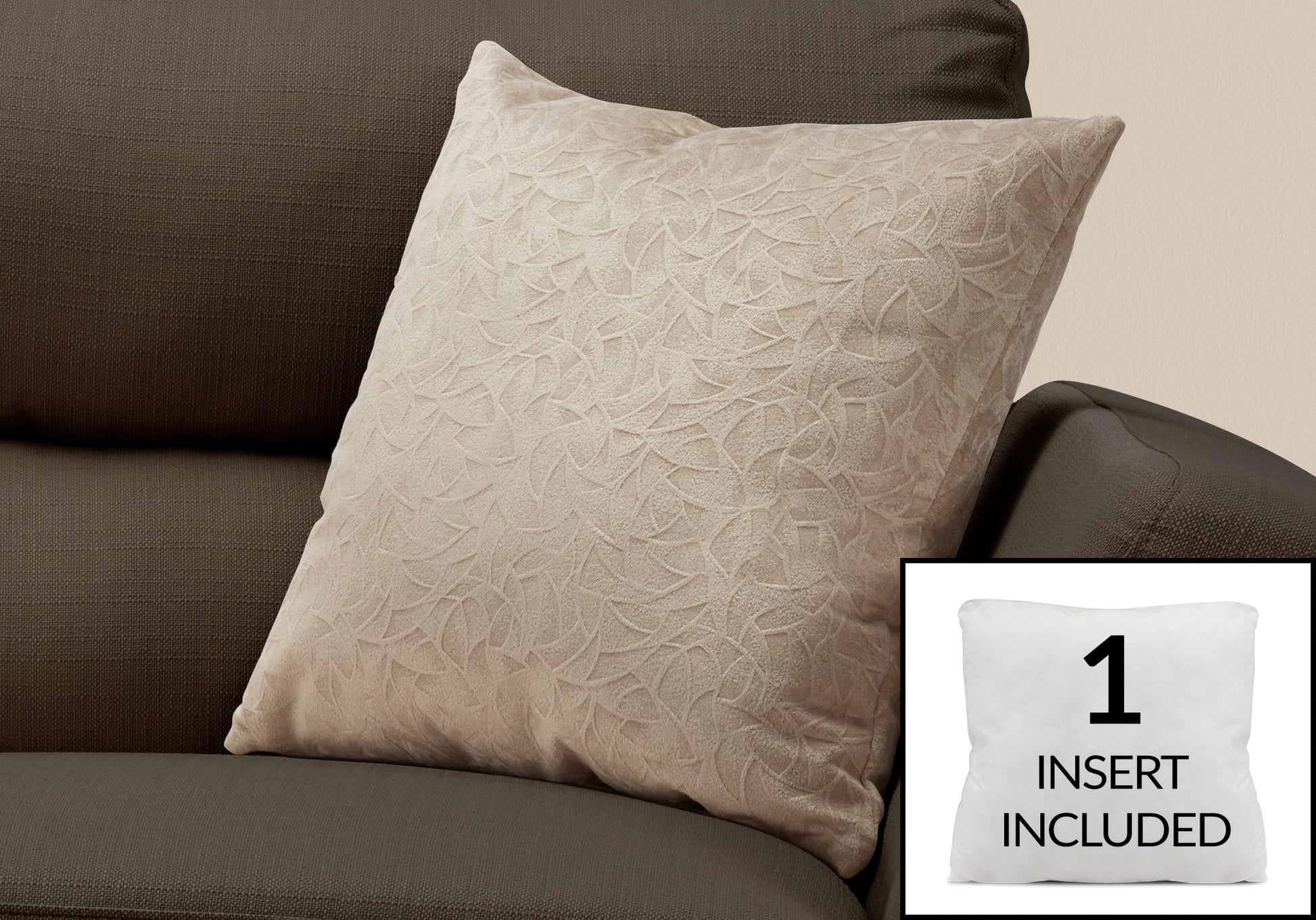 Textured beige decorative pillow with leaf pattern perfect for sofa accent