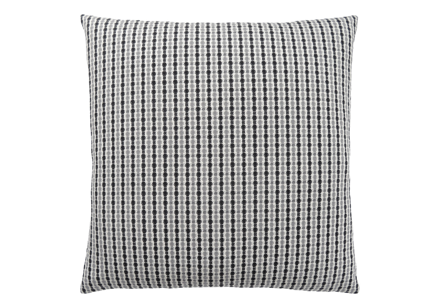 Black and white checkered cushion with textured fabric perfect for sofa decor