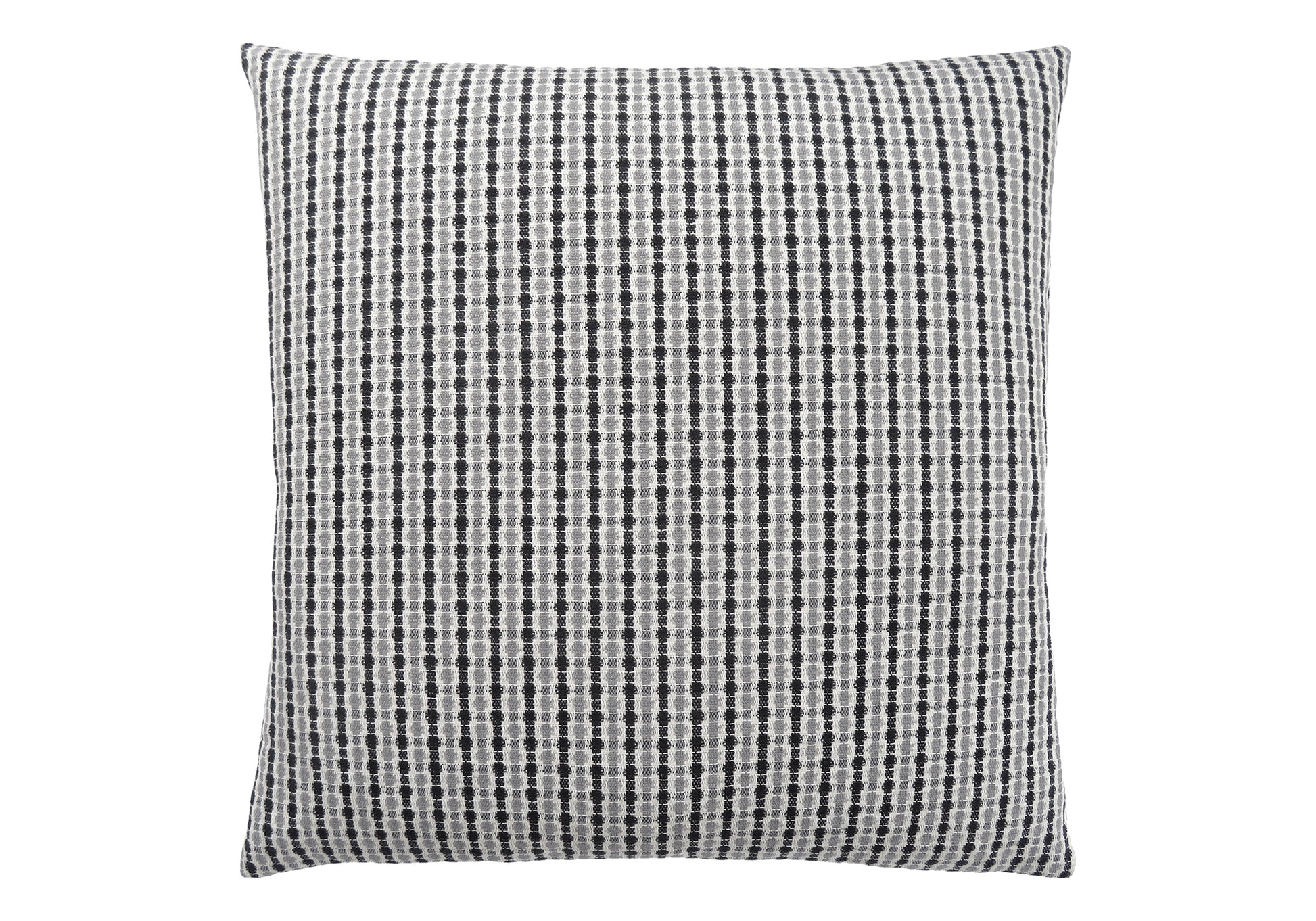 Black and white checkered cushion with textured fabric perfect for sofa decor