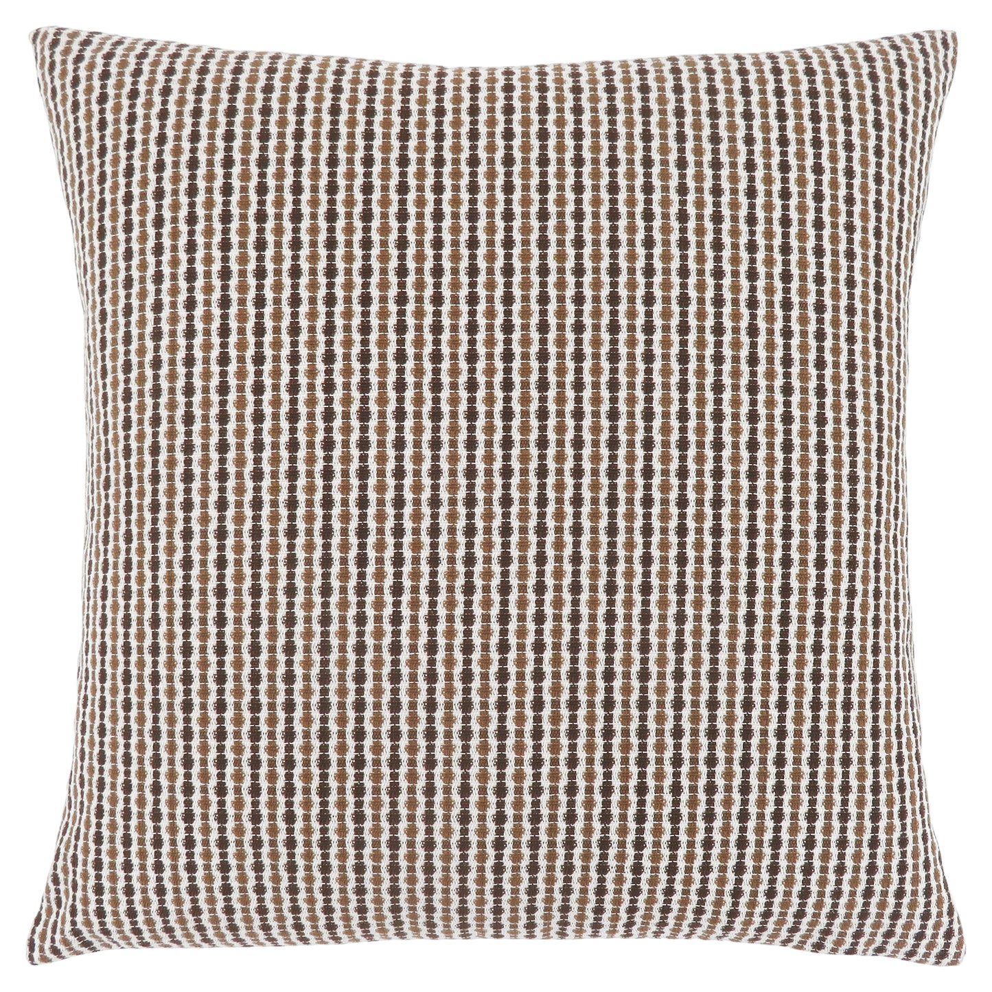 Brown and white striped throw pillow with textured weave pattern