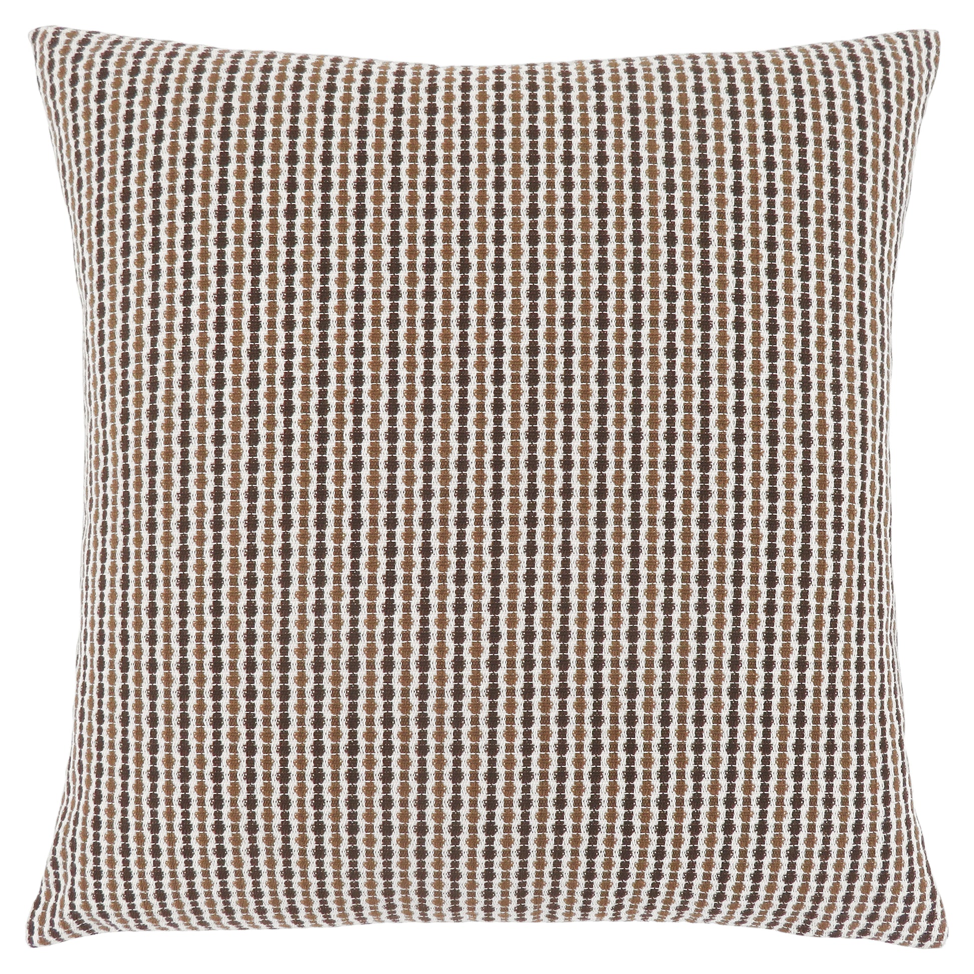 Brown and white striped throw pillow with textured weave pattern