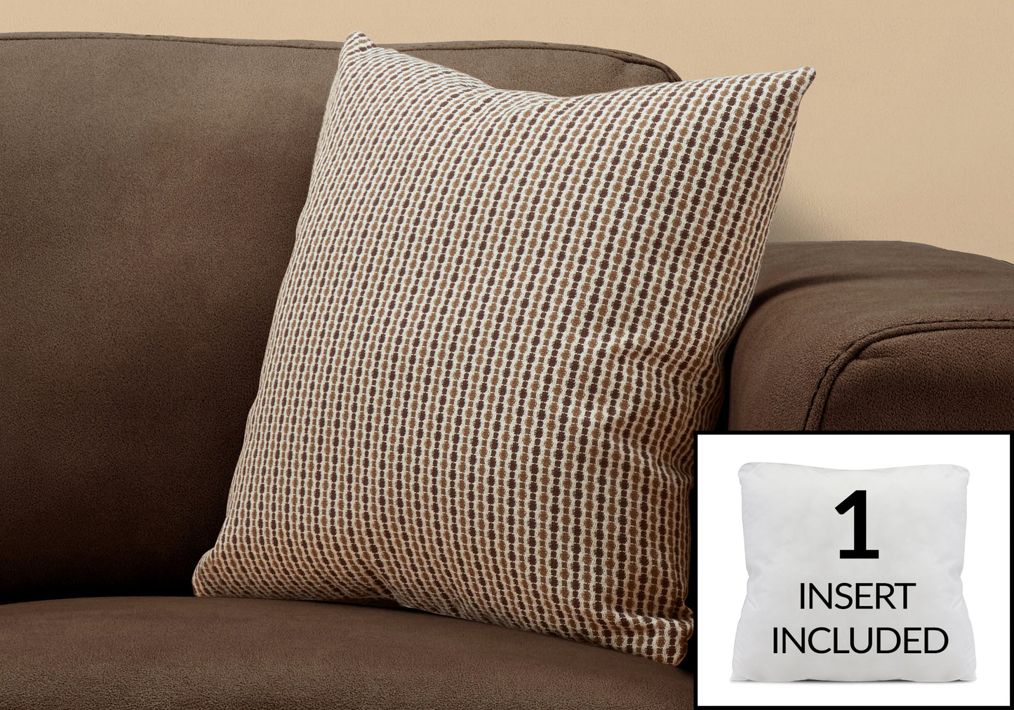 Brown woven throw pillow with a geometric pattern accentuating modern home decor