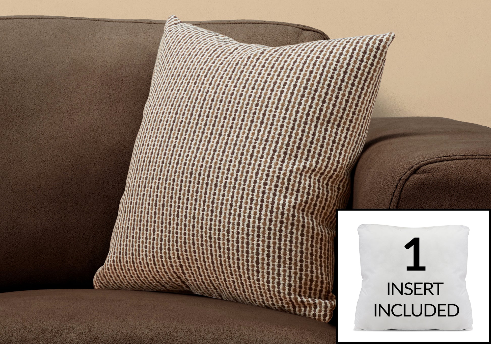 Brown woven throw pillow with a geometric pattern accentuating modern home decor