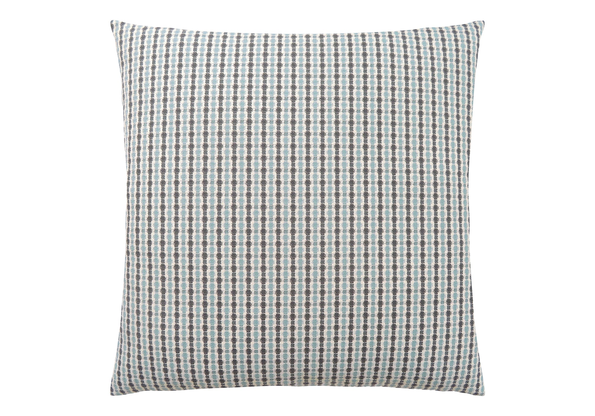 Textured pillow with blue and grey plaid pattern perfect for modern sofa decor