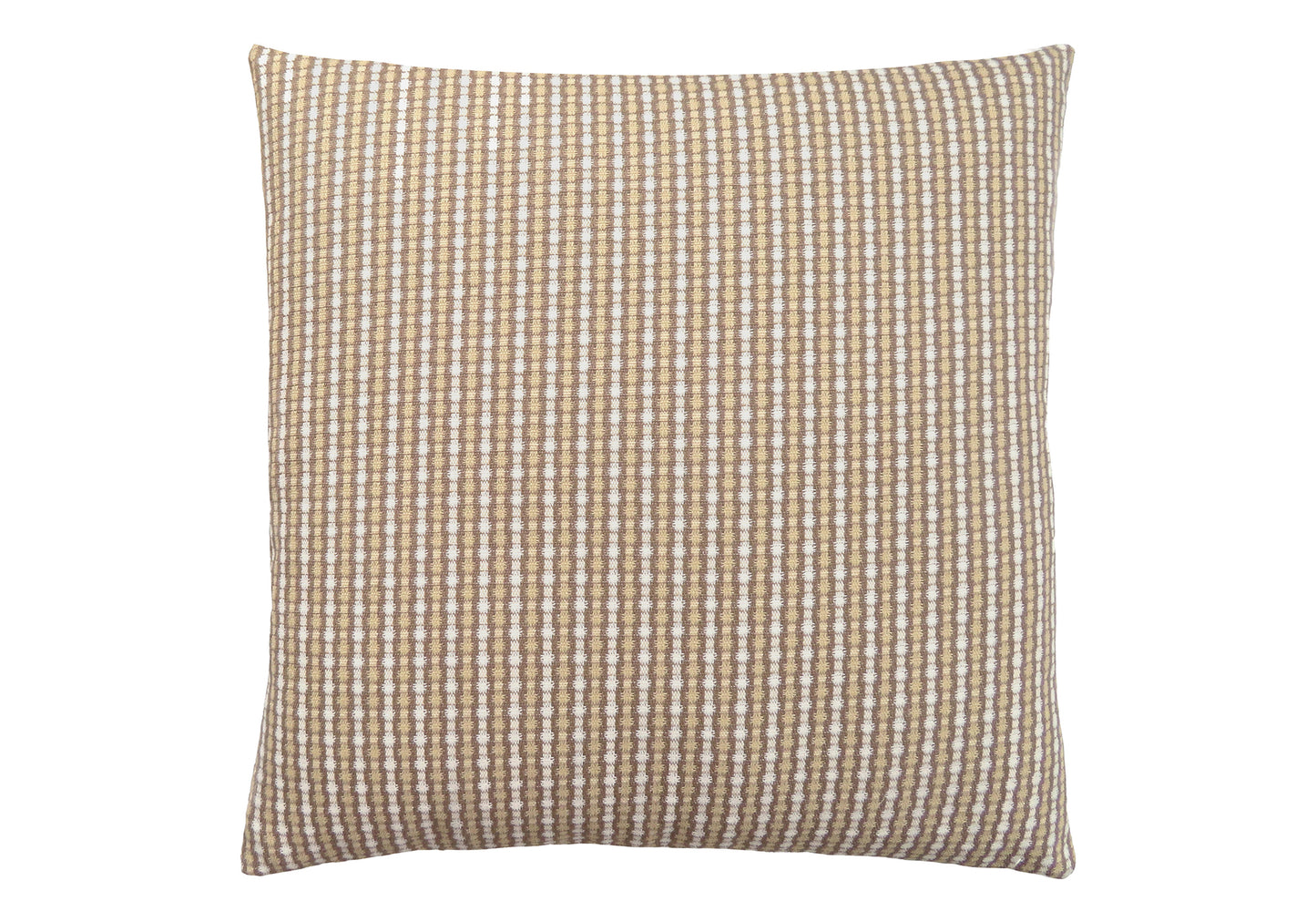 Textured throw pillow with a vertical stripe pattern in beige and white