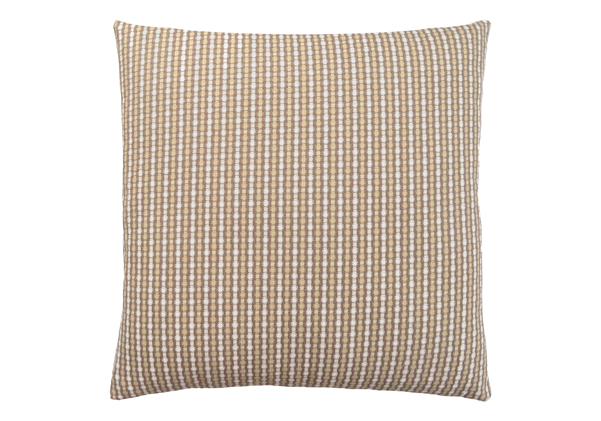 Textured throw pillow with a vertical stripe pattern in beige and white