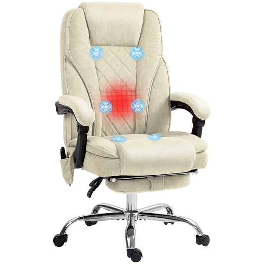 Cream fabric executive massage chair with lumbar heat and vibration therapy