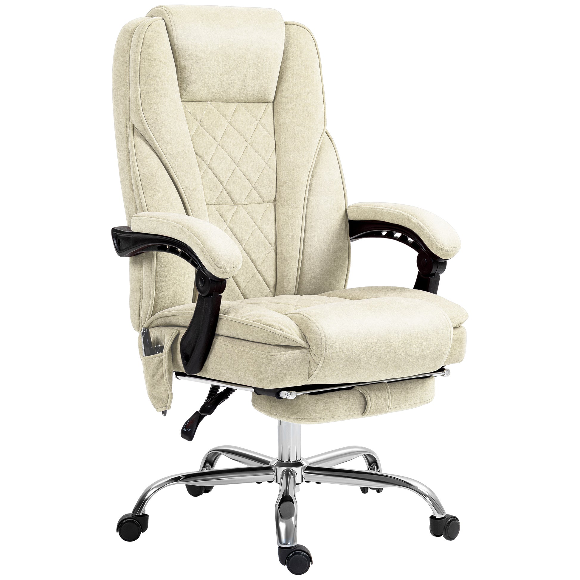 Cream suede executive office chair with quilted back and adjustable footrest