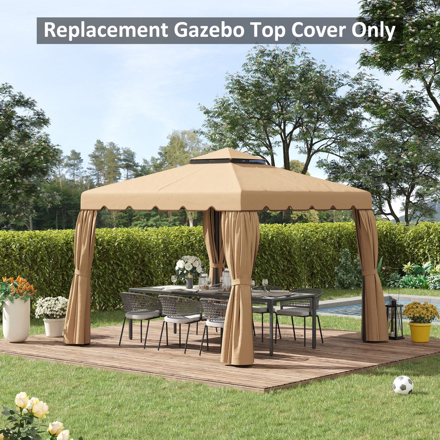 Tan x replacement gazebo top cover with scalloped edges