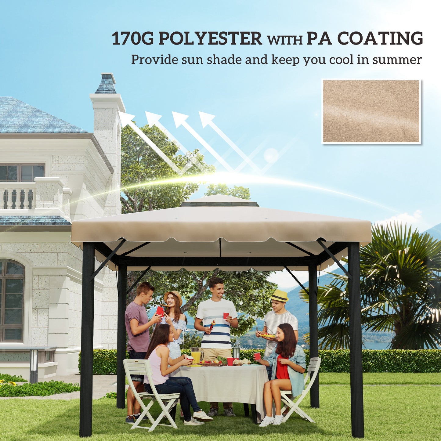 Beige G polyester canopy with PA coating for outdoor gazebos