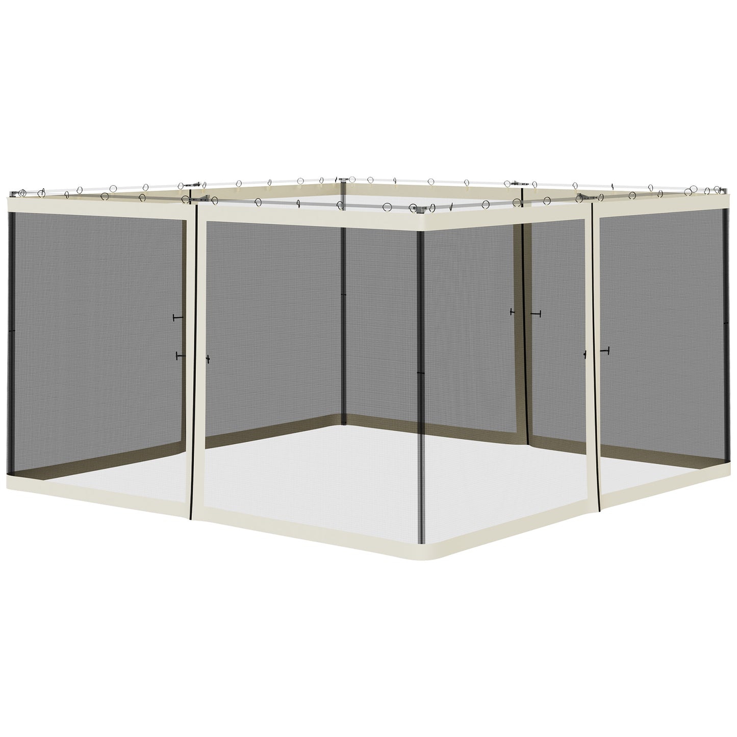Beige mesh gazebo screen enclosure with zip doors for outdoor protection
