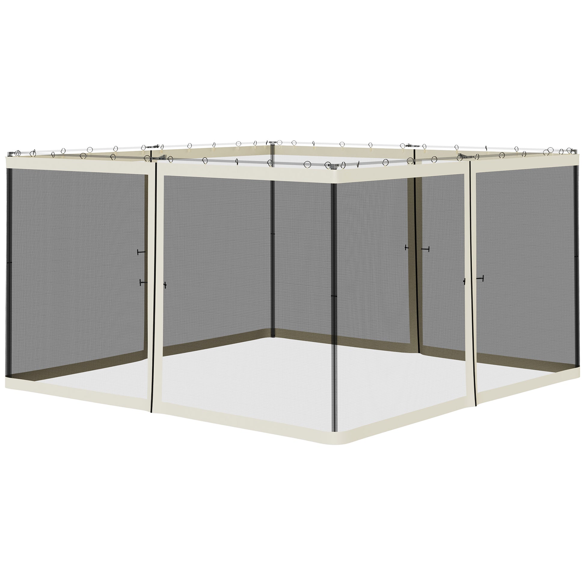 Beige mesh gazebo screen enclosure with zip doors for outdoor protection