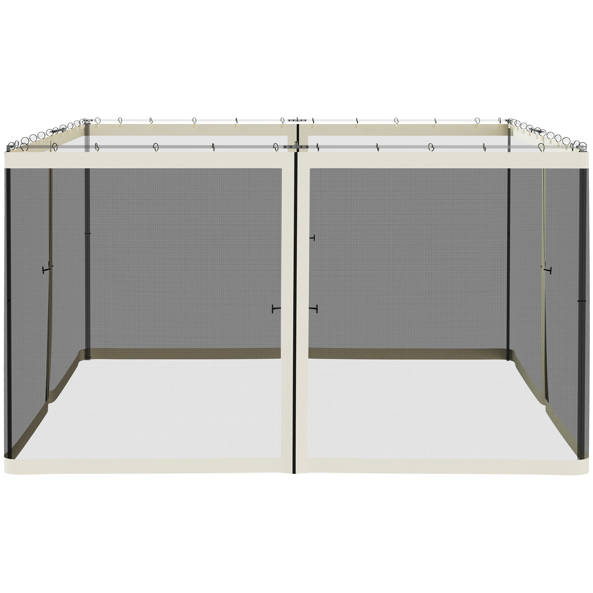 Rectangular mosquito net tent with beige frame and black mesh sides ideal for outdoor patios