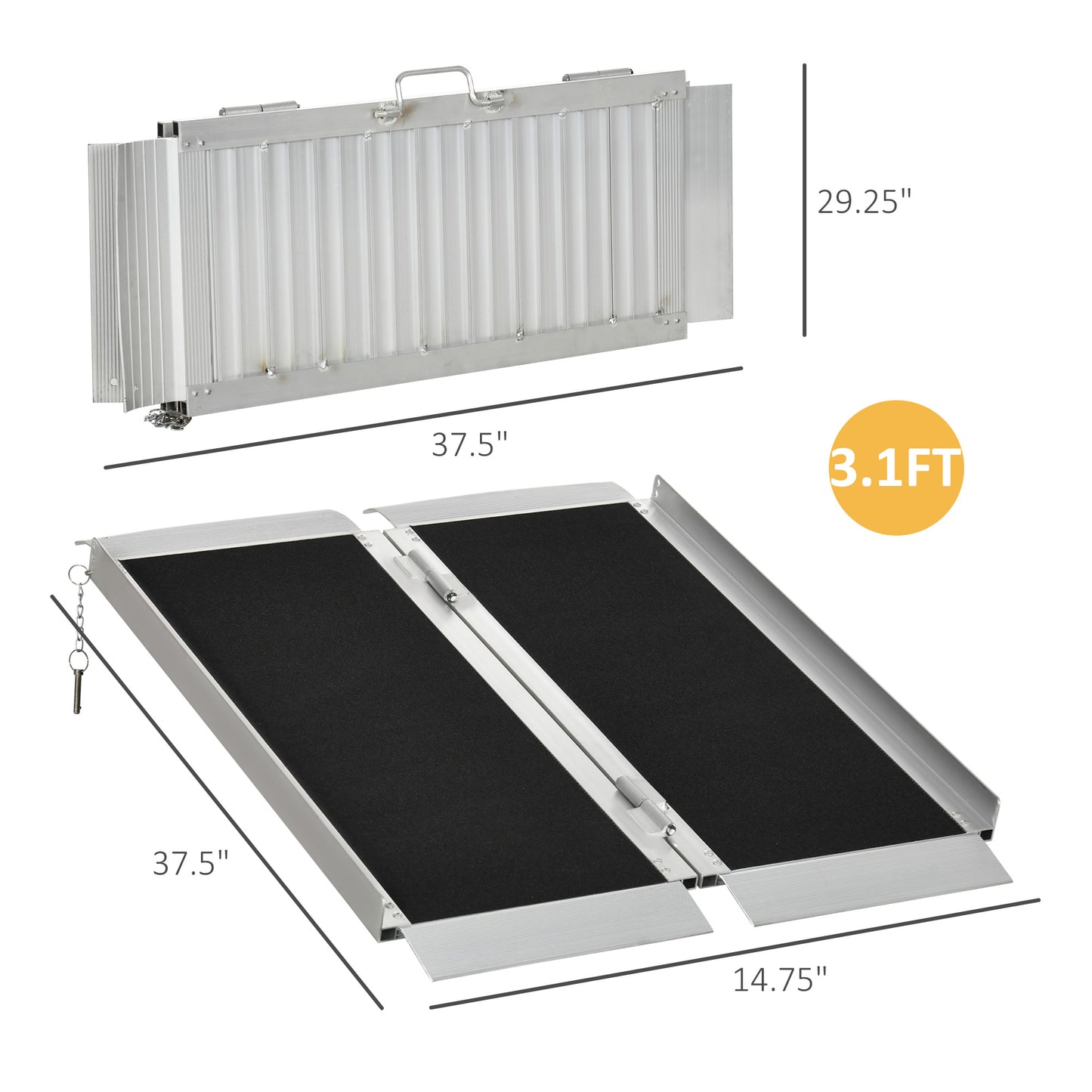 Silver ft aluminum folding ramp with textured surface for traction