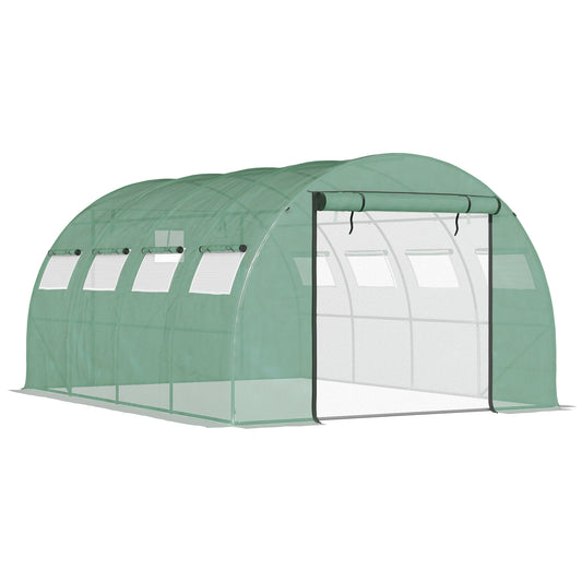 Green walkin greenhouse with rollup door and ventilation windows