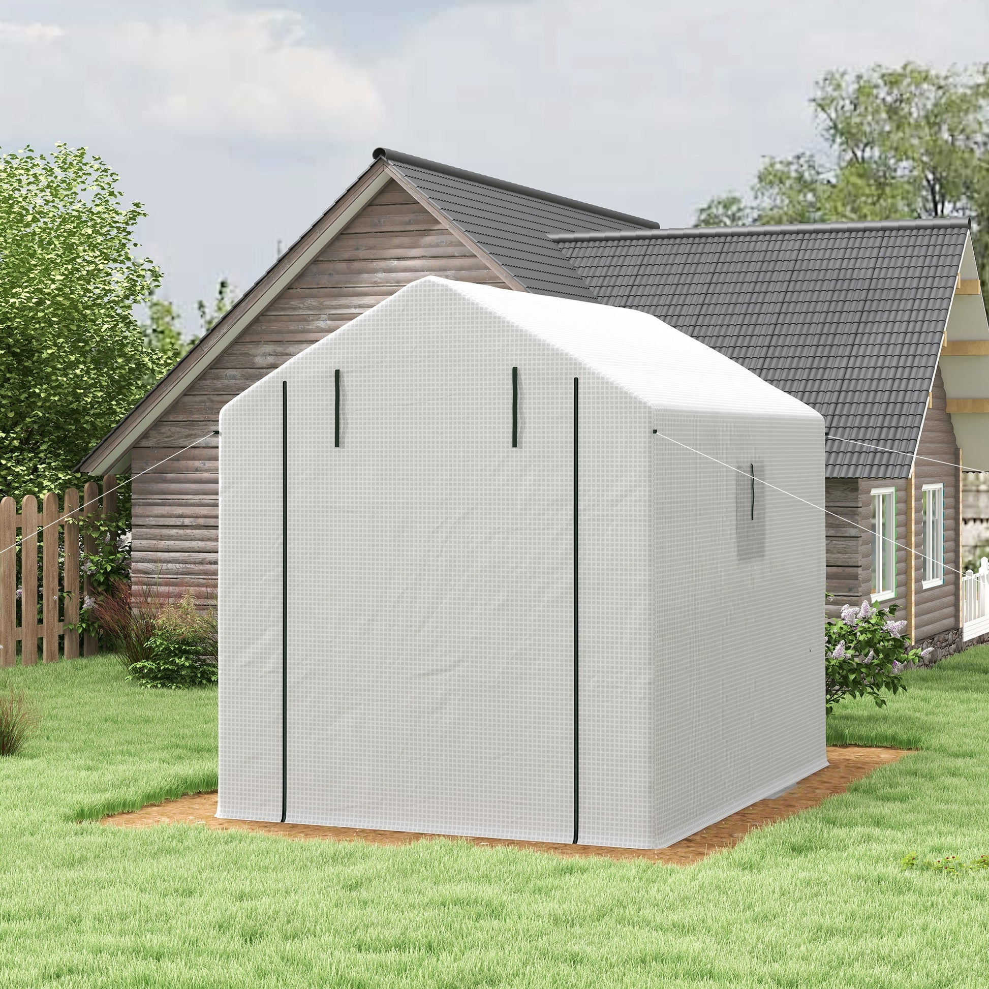 White polyester greenhouse kit with a clear window for backyard gardening